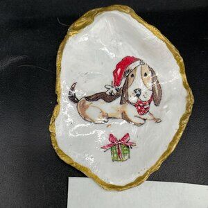 Decoupage Oyster Shell Decoupage Trinket Dish BASSET HOUND Dog
